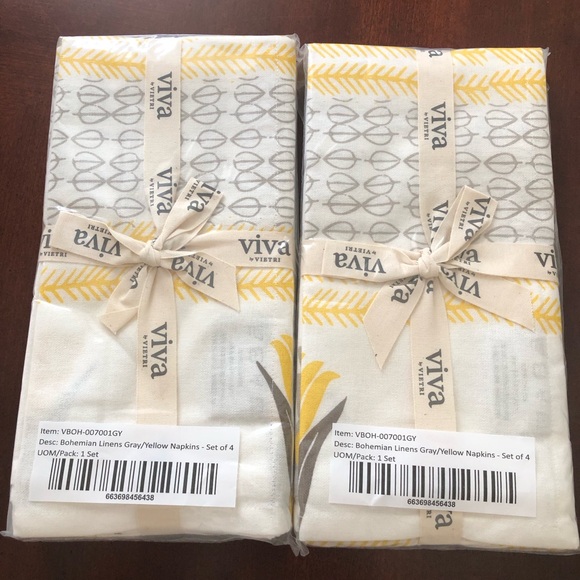 NIP Set of 8 each - Vietri Bohemian Gray/Yellow Napkins & Placements - Picture 11 of 11